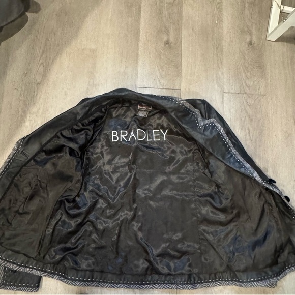 Bradley Bayou Women's Vintage Leather Jacket, Black W/Houndstooth Trim, Size Med - Picture 3 of 6